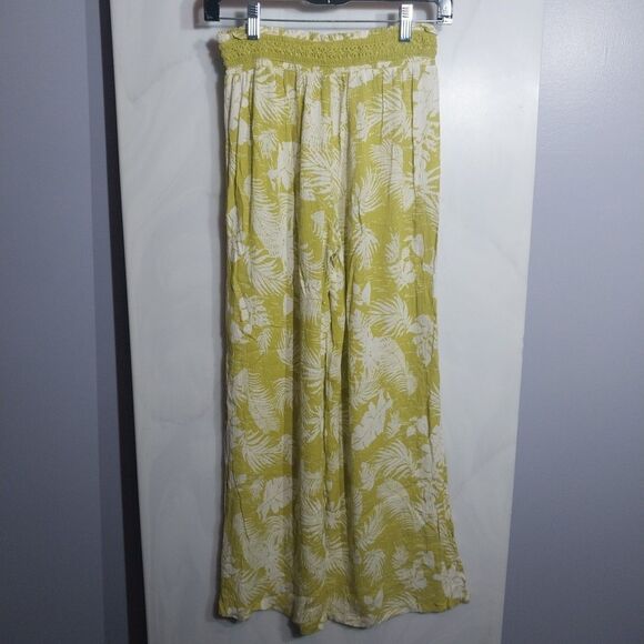 Mudd Women Pants S Colorful Wide Leg Side Slits Beachy Boho Tropical Cottagecore - Picture 5 of 9